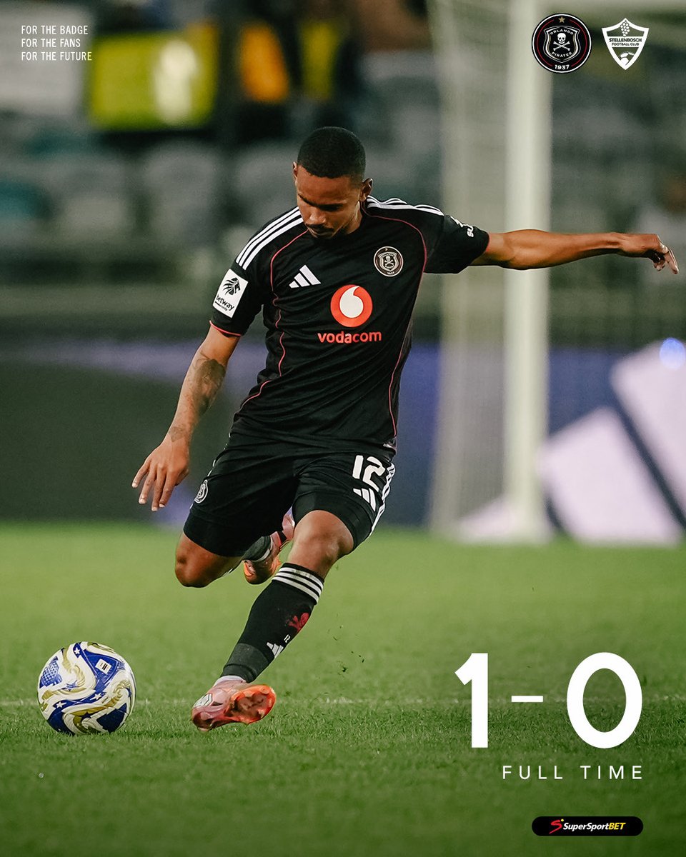Orlando Pirates (@orlandopirates) on Twitter photo ☠️ FT | <a href="/orlandopirates/">Orlando Pirates</a> 1 - 0 <a href="/StellenboschFC/">Stellenbosch FC</a>
🥅 Sebelebele 15'
⚫⚪🔴⭐
#MatchDay
#OrlandoPirates
#OnceAlways ☠️ FT | <a href="/orlandopirates/">Orlando Pirates</a> 1 - 0 <a href="/StellenboschFC/">Stellenbosch FC</a>
🥅 Sebelebele 15'
⚫⚪🔴⭐
#MatchDay
#OrlandoPirates
#OnceAlways