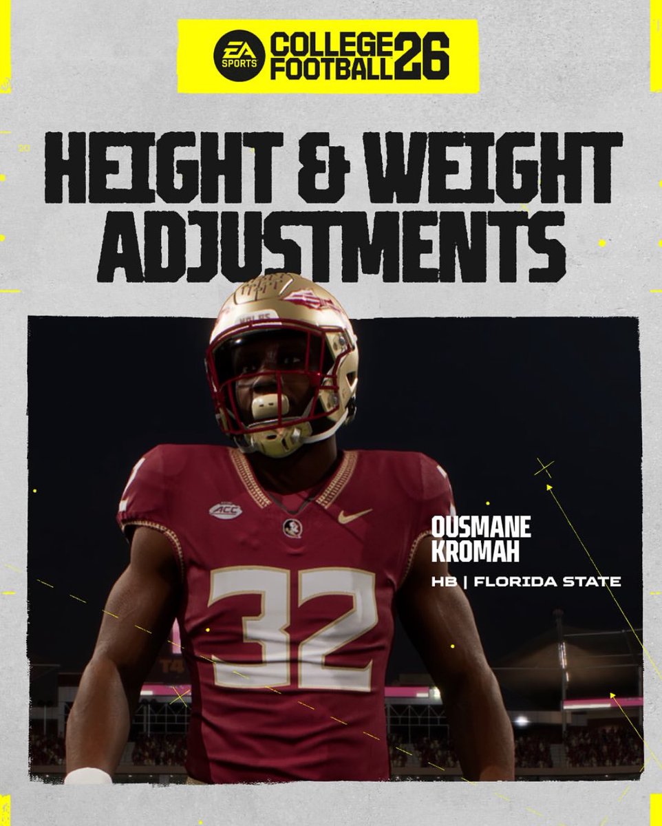 True Freshman FSU RB Ousmane Kromah will be added to EA CFB26 in the next update