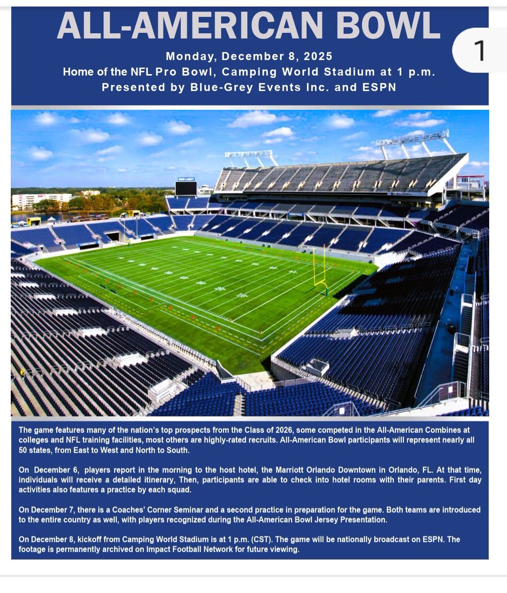 mcnairisrael's tweet photo. Grateful to be selected to play in the Blue‐Grey All Amer Bowl. Thank you @BlueGreyFB for the invite
@VeniceRecruit10 
@VeniceIndianFB 
@john_p34 
@jleee74 
@AtkinsBaraka 
@coach_hadac
@AASRHerreraSWFL 
@5StarFBRecruits 
@Andy_Villamarzo 
@DartmouthFTBL 
@BrownU_Bears 
@McnairT https://t.co/BChseZsbBe