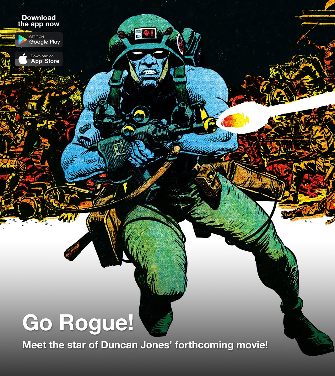 He'll soon be hitting the big screen, courtesy of writer/director Duncan Jones – meet the ROGUE TROOPER! Download the 2000 AD app now for our character spotlight 2000ad.com/get-the-app/