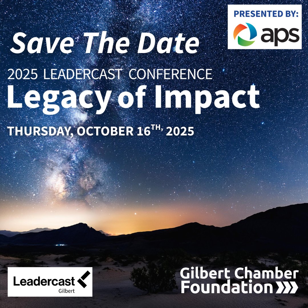 GLeadership's tweet image. Mark your calendar for Leadercast: Legacy of Impact, presented by APS, for 10/16. Sponsorships are available; contact antoinette@gilbertchamber.com. Register at shorturl.at/cawsG. 

This event is also sponsored by @DignityHealthAZ and @BannerHealth