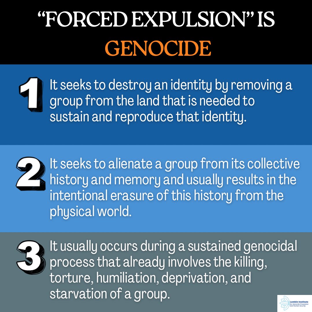 Lemkin Institute for Genocide Prevention (@lemkininstitute) on Twitter photo The <a href="/LemkinInstitute/">Lemkin Institute for Genocide Prevention</a> reminds the world that forced expulsion almost always is part of a genocidal process, undertaken with genocidal aims.
It is also a crime against humanity and a war crime. Only under very narrow circumstances, when a population is removed for its own safety The <a href="/LemkinInstitute/">Lemkin Institute for Genocide Prevention</a> reminds the world that forced expulsion almost always is part of a genocidal process, undertaken with genocidal aims.
It is also a crime against humanity and a war crime. Only under very narrow circumstances, when a population is removed for its own safety