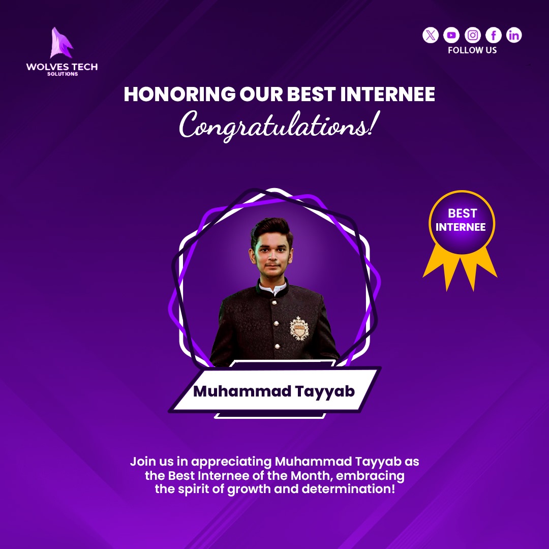 WolvesSolution's tweet image. Join us in appreciating Muhammad Tayyab as the Best Internee of the Month, embracing the spirit of growth and determination!
.
.
.
#WolvesTechSolutions #BestInternee #FutureLeaders #TeamWolves #InspiringGrowth