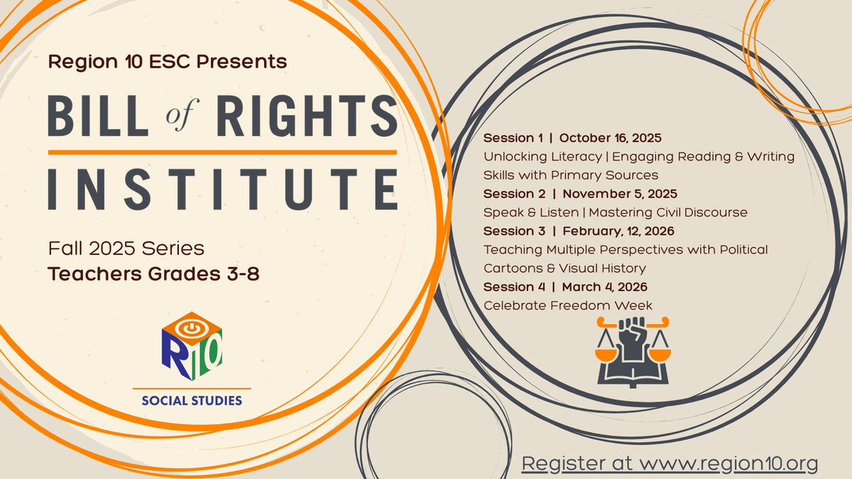 region10ss's tweet image. #DFWSocStud #r10socialstudies Join us this year for a 4 part series on literacy, primary sources & @BRInstitute resources. Coming 10/16, 11/5, 2/12 and 3/4. Register today at region10.org @Region10ESC
