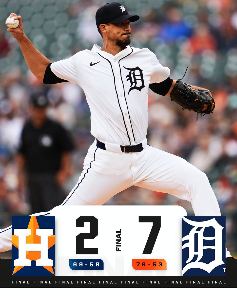 MLB's tweet photo. Charlie Morton tosses 6 solid innings as the @Tigers complete the sweep of the Astros. https://t.co/OyjAN3AMGe