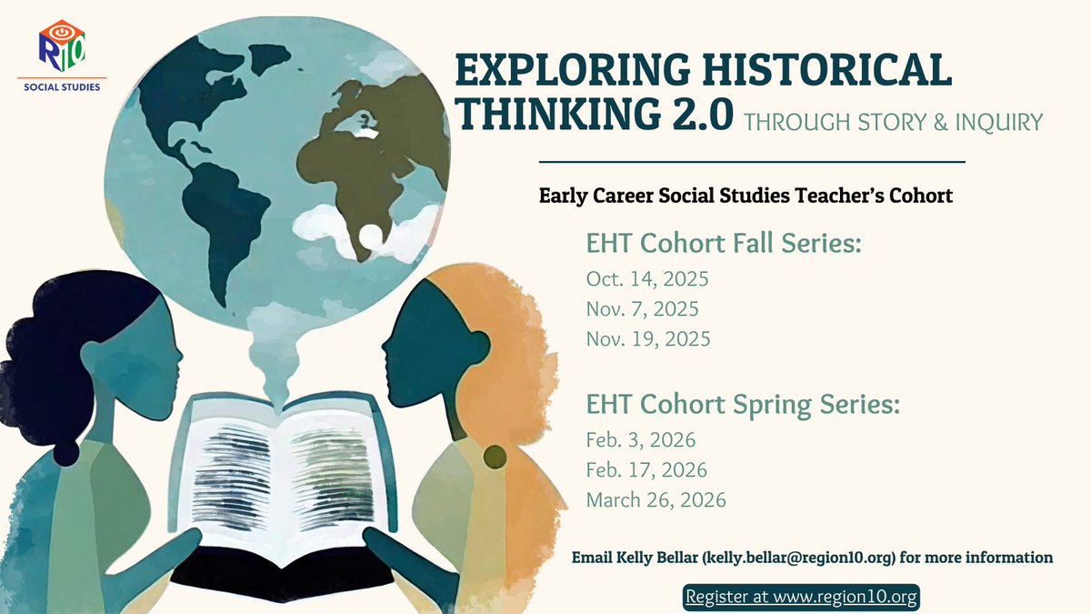 region10ss's tweet image. #DFWSocStud @Region10ESC teachers - Join us this year for a 3 part cohort on #ExploringHistoricalThinking. Register now for the fall series (10/14, 11/7, 11/19) or spring series (2/3, 2/17, 3/26).