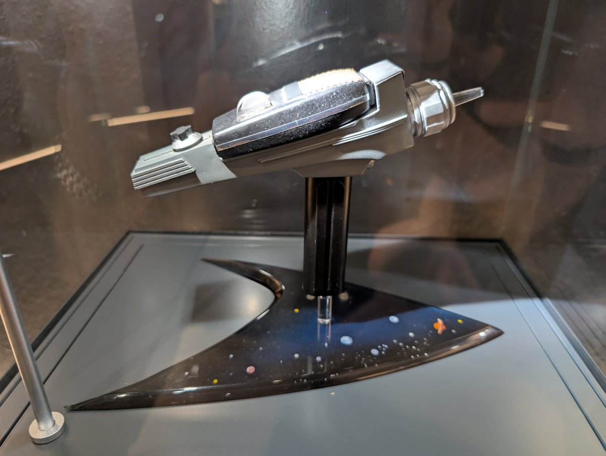 Some other accidental discoveries of space items during our vacation in Germany. We visited the Film Museum in Düsseldorf and they have several authentic Star Trek items like this model of the USS Enterprise and a phaser that were used in the TV series.
