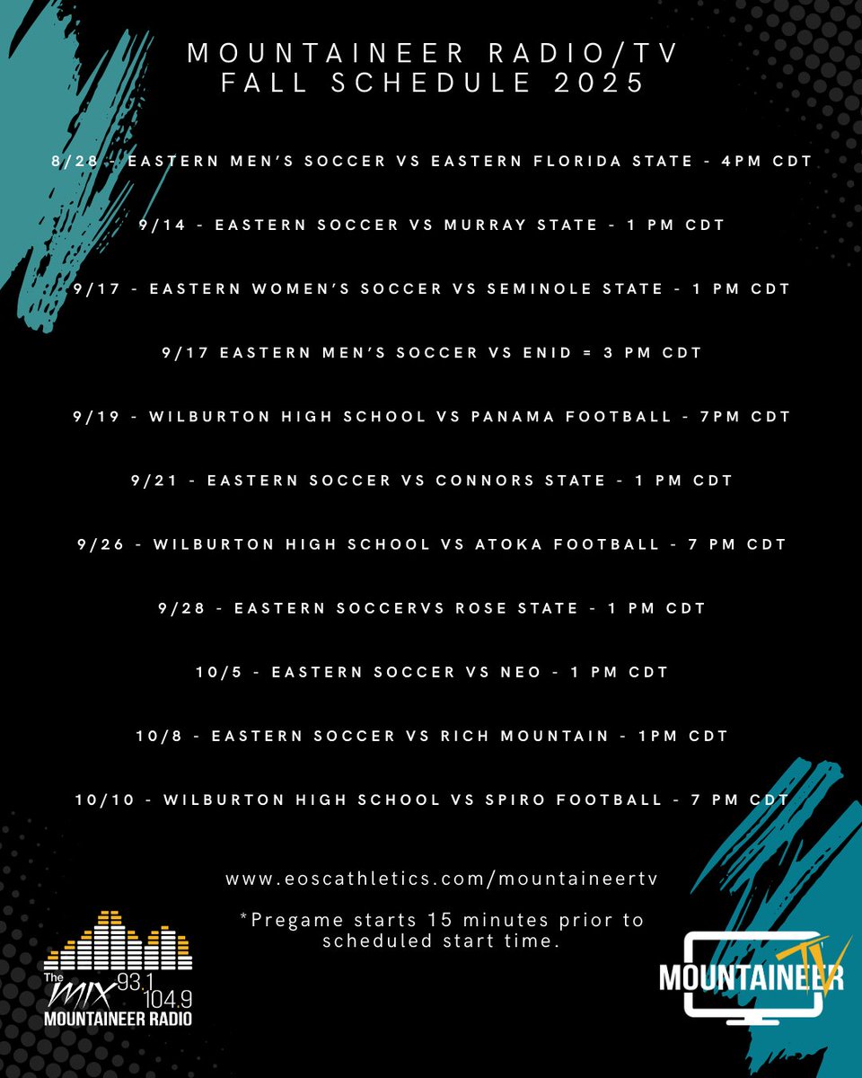 Introducing the 2025 Mountaineer Radio/TV Fall Broadcast Schedule!

All games can be found live and free on Mountaineer TV with Wilburton Football games simulcasting on Mountaineer Radio. Pregame will begin 15 minutes prior to the games scheduled start time.