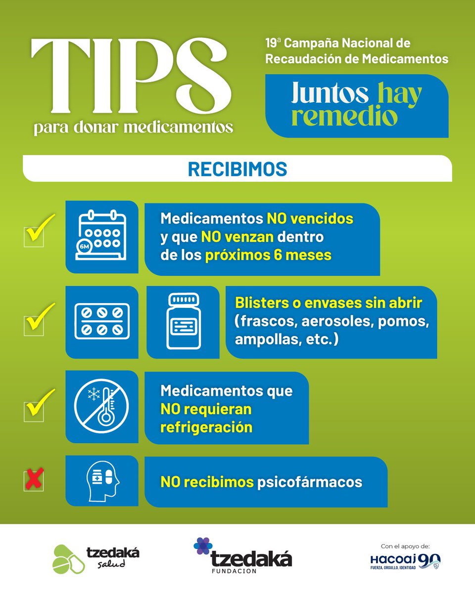 💊 Te acercamos los TIPS PARA DONAR MEDICAMENTOS.   

➡️ Encontrá los centros de recepción y más info en linktr.ee/tzedakamedicam… 

Contactanos:  
📧 Mail: salud@tzedaka.org.ar 
📞 Whatsapp: 1131035159  

#DonáMedicamentos