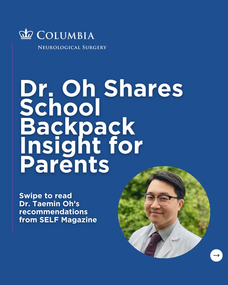 ColumbiaNeuro's tweet photo. Shopping for back to school backpacks? Dr. Taemin Oh, pediatric spine neurosurgeon, shares his insight in #SelfMagazine.

🔗 https://t.co/ZfnYQW2qVc https://t.co/ZhsPmhWlOp