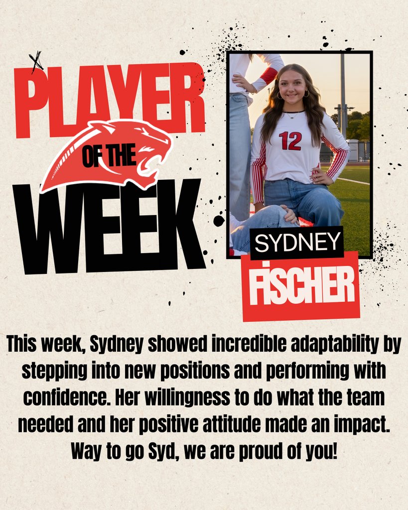 Congratulations to our sophomore, Sydney Fischer for being Player of the Week! Keep up the great work Syd, we are proud of you!