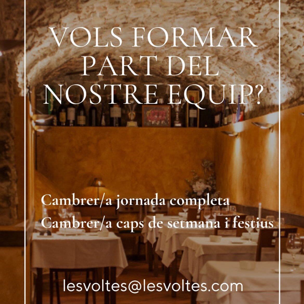 Jan Fargas Gallés (@janfargas) on Twitter photo M’ajudeu a fer difusió?
Vols formar part del nostre equip?
Es busca cambrer/a a Moià.
Per més informació: lesvoltes@lesvoltes.com M’ajudeu a fer difusió?
Vols formar part del nostre equip?
Es busca cambrer/a a Moià.
Per més informació: lesvoltes@lesvoltes.com