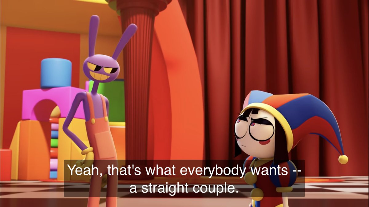 fishernick10's tweet photo. #TheAmazingDigitalCircus #TADCEp6 #Jabbit #TheAmazingDigitalCircusEpisode6 #Jax
As funny as that line was, I canโt help but wonder if Jax and Ribbit were a same-sex couple before the latter abstracted. If so, Jaxโs "nothing more to me" quote really speaks volumes now. https://t.co/pPJKWue8wo