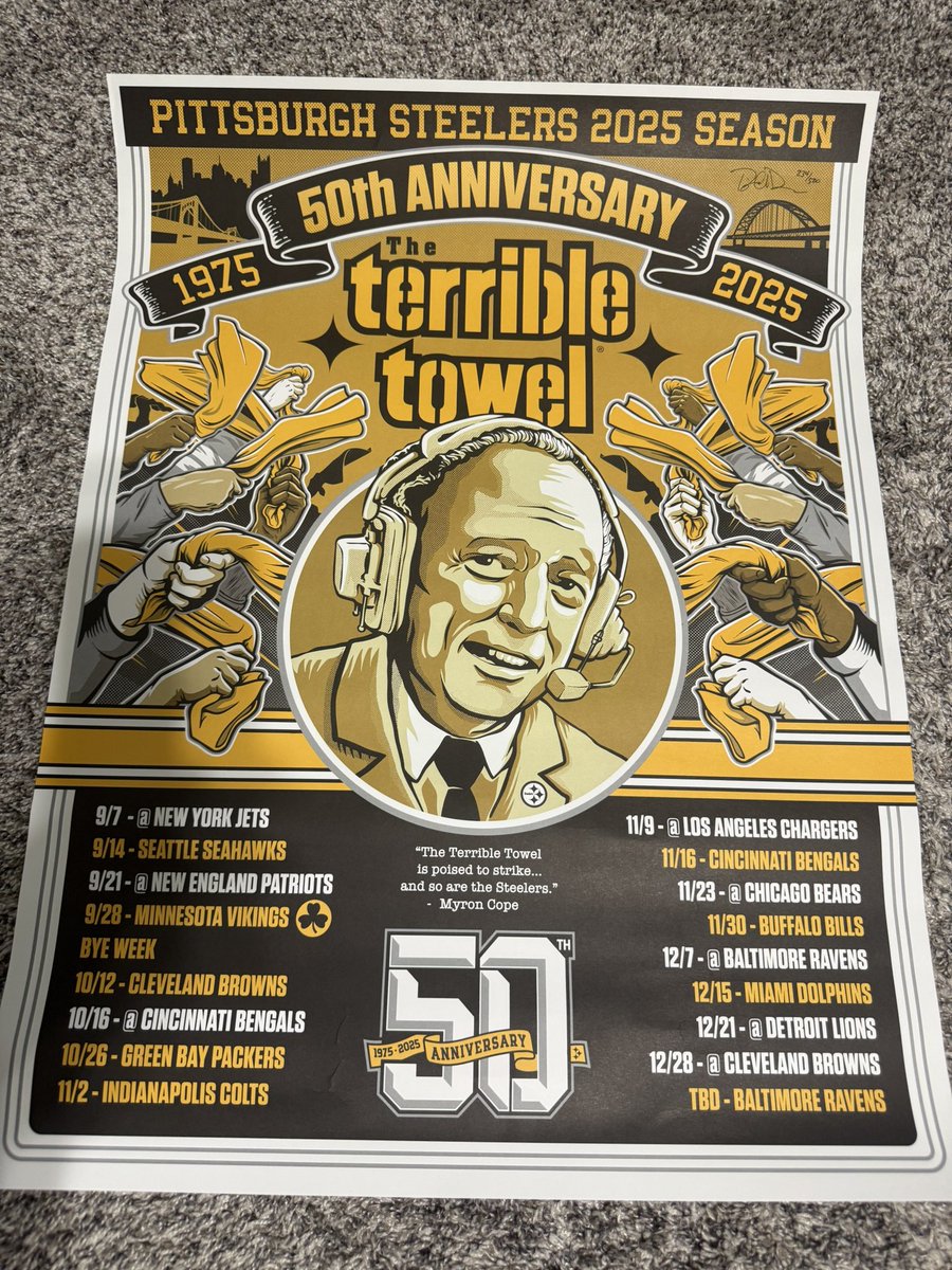Bryce (@brycem_97) on Twitter photo Today, I received my 2025 Steelers “50th Anniversary” season poster. I can’t wait to be back at Acrisure Stadium in a few weeks for the home opener. The excitement and joy that I have watching the black and gold on Gameday will never get old to me. #HereWeGo <a href="/SteelersUnite/">SteelersNationUnite</a> Today, I received my 2025 Steelers “50th Anniversary” season poster. I can’t wait to be back at Acrisure Stadium in a few weeks for the home opener. The excitement and joy that I have watching the black and gold on Gameday will never get old to me. #HereWeGo <a href="/SteelersUnite/">SteelersNationUnite</a>