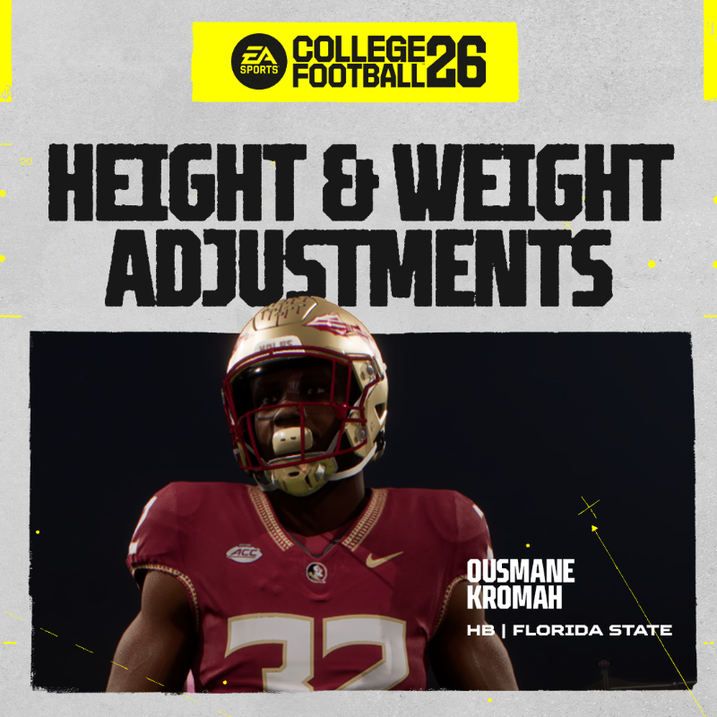 EASPORTSCollege's tweet photo. A slate of new freshmen headline the 1,000+ players being added in tomorrow’s #CFB26 roster update! 

Full ratings database ➡️ https://t.co/tvuEy1Kn9z