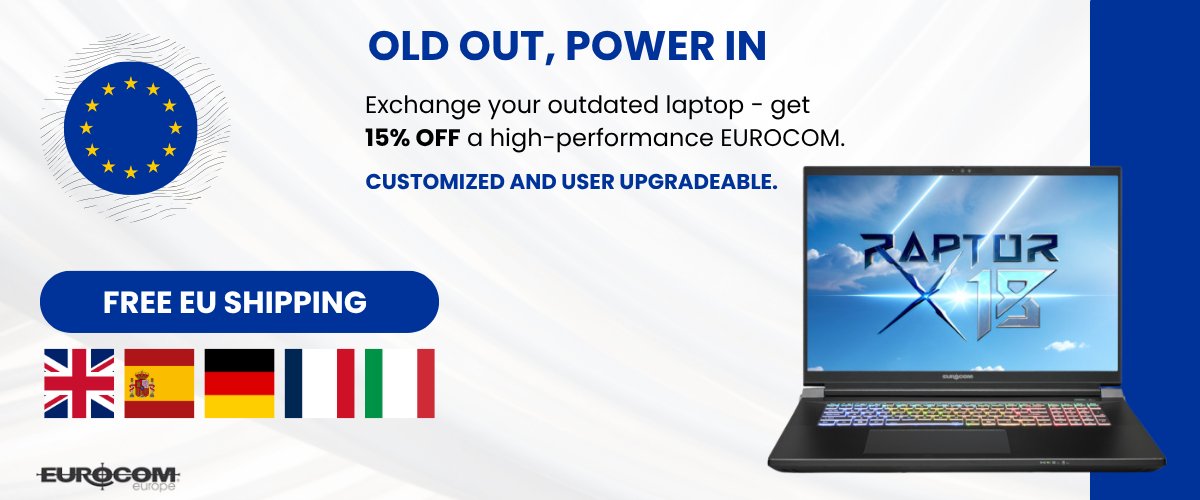 EurocomTech's tweet image. Eurocom launched a laptop trade-in program in Europe, offering a 15% discount on new, customizable, and user-upgradeable laptops. The program aims to facilitate upgrades to powerful, long-lasting systems while promoting responsible recycling of e-waste.