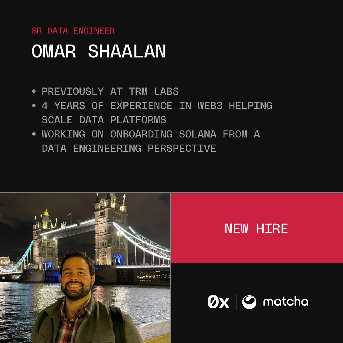 A new data wizard has joined the team 🔮

Omar has over 4 years of experience in the space, having previously helped scale the data platform at TRM Labs.

He is currently working on our upcoming expansion to Solana (which may or may not be in private testing 👀)

Accelerate.