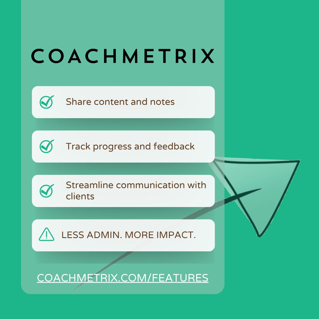 coachmetrix's tweet image. 🧠 Still using spreadsheets to track coaching? There’s a better way.

Coachmetrix lets you:
📁 Share notes
📊 Track feedback
🔄 Streamline client communication

Less admin. More impact.
👉 coachmetrix.com/features
#CoachingSoftware #LeadershipDevelopment #CoachmetrixPlatform