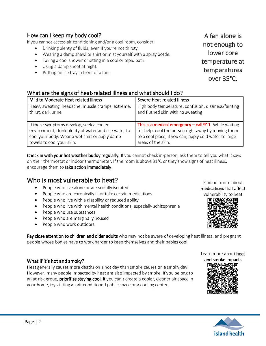 🌞 Summer heat and wildfire smoke can affect your health. Island Health has developed helpful resources with tips on staying cool and protecting yourself from smoke!

#EMCowichan #EMPreparedness #CVRD #IslandHealth