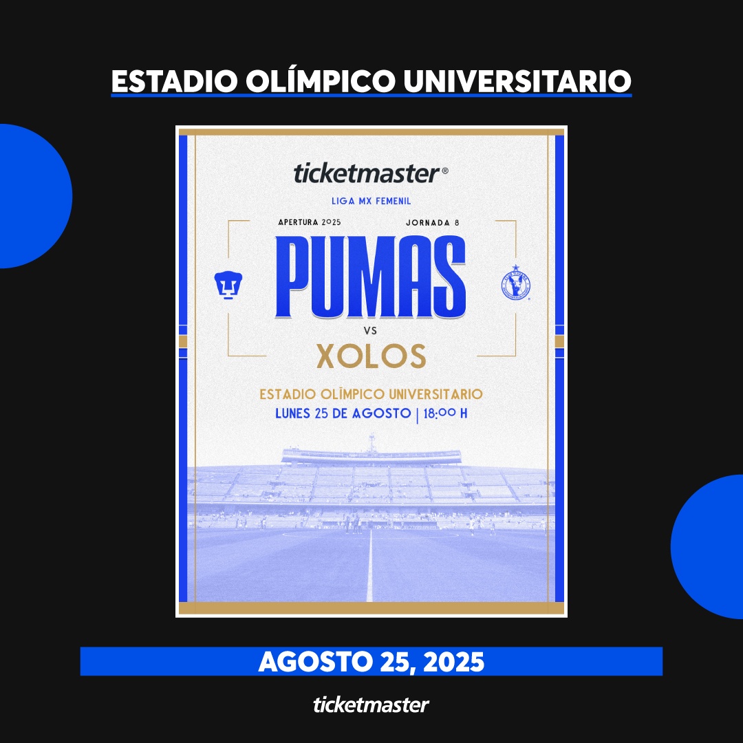 Ticketmaster México (@ticketmaster_me) on Twitter photo Este 25 de agosto pasión, entrega y fútbol femenil de alto nivel llegan al Estadio Olímpico Universitario 💙🐾⚽
Únete a <a href="/PumasMXFemenil/">PumasMX Femenil</a> vs <a href="/XolosFemenil/">Xolos Femenil 🐕</a> comprando tus 🎟️🎟️ aquí 👇
tkmx.link/PumasTW Este 25 de agosto pasión, entrega y fútbol femenil de alto nivel llegan al Estadio Olímpico Universitario 💙🐾⚽
Únete a <a href="/PumasMXFemenil/">PumasMX Femenil</a> vs <a href="/XolosFemenil/">Xolos Femenil 🐕</a> comprando tus 🎟️🎟️ aquí 👇
tkmx.link/PumasTW