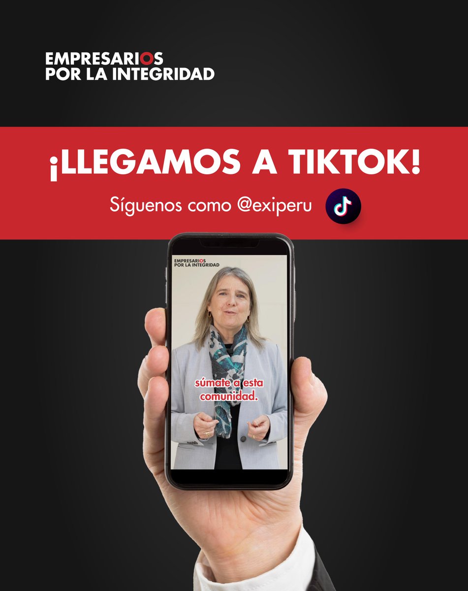 Empresarios por la Integridad (@exiperu) on Twitter photo ¡Hola! 👋 Somos <a href="/ExIPeru/">Empresarios por la Integridad</a> , una asociación de empresarios comprometidos con la integridad, los valores ciudadanos y un Perú sin corrupción.
¡Síguenos en TikTok aquí tiktok.com/@exiperu! ¡Hola! 👋 Somos <a href="/ExIPeru/">Empresarios por la Integridad</a> , una asociación de empresarios comprometidos con la integridad, los valores ciudadanos y un Perú sin corrupción.
¡Síguenos en TikTok aquí tiktok.com/@exiperu!