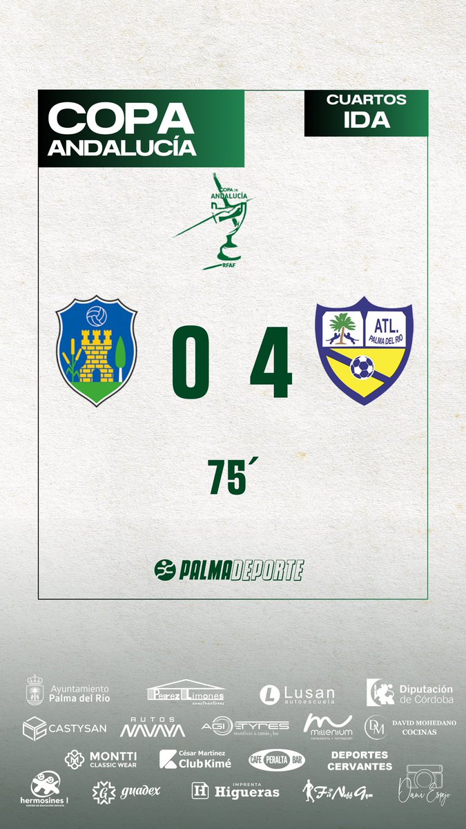 Palma del Río DEPORTE (@palmadeporte) on Twitter photo ⚽️💛💙 Fútbol | ¡Y otro del <a href="/AtcoPalmadelRio/">Atl. Palma del Río CF</a> ! ¡GOLAZO DE CABEZA DE #FranArjona !
75’ | 0-4
#palmadeporte ⚽️💛💙 Fútbol | ¡Y otro del <a href="/AtcoPalmadelRio/">Atl. Palma del Río CF</a> ! ¡GOLAZO DE CABEZA DE #FranArjona !
75’ | 0-4
#palmadeporte