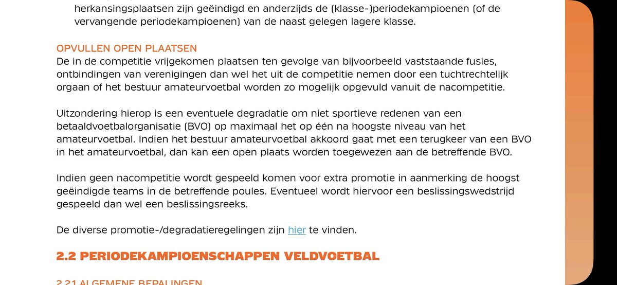 Dit is een screenshot waarin vermeld staat hoe de KNVB zou moeten handelen volgens eigen reglementen,maar dat doen ze tot dusver niet. #Vitesse 💛🖤