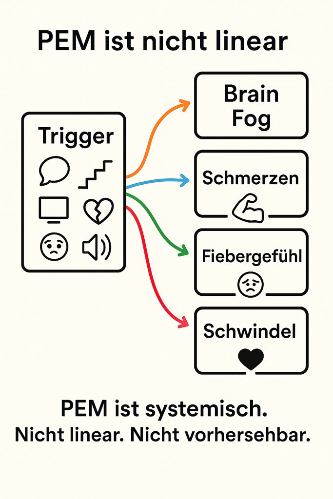 GrandeBettina's tweet photo. „Das Gespräch kann nicht der Auslöser für PEM gewesen sein – sie hat Gelenkschmerzen,
keinen Brain Fog.“

❌ Falsch: PEM ist linear.
✅ Richtig: Jeder Trigger kann jedes Symptom auslösen und verschlechtern.

#MECFS #PEM #LearnAboutME 
#PEMistnichtverhandelbar
#MEAwarenessHour https://t.co/jyjFO6cnX2