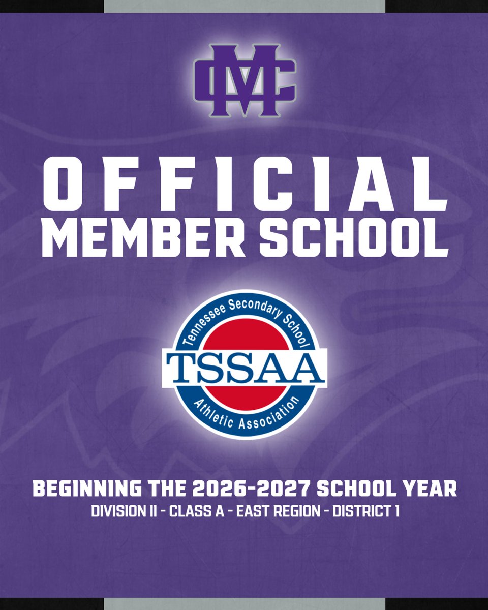 MCSAthletics_'s tweet image. Official Announcement:

Maryville Christian School has been approved as an official member of TSSAA, beginning the 2026-2027 school year.

We will compete in Division II - Class A - East Region - District 1, marking an exciting new chapter for our athletic program.