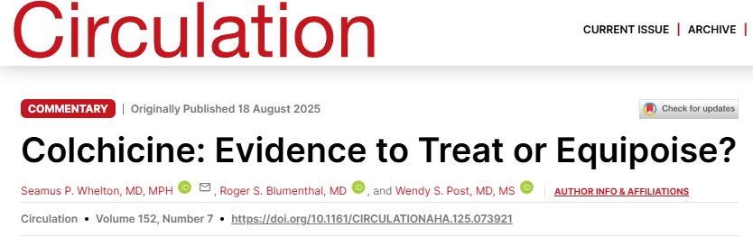 Seamus Whelton (@seamuswhelton) on Twitter photo An honor to work with <a href="/WendyPost9/">Wendy Post</a> and <a href="/rblument1/">Roger Blumenthal</a> reviewing the current data for colchicine to treat CVD.
doi.org/10.1161/CIRCUL… An honor to work with <a href="/WendyPost9/">Wendy Post</a> and <a href="/rblument1/">Roger Blumenthal</a> reviewing the current data for colchicine to treat CVD.
doi.org/10.1161/CIRCUL…