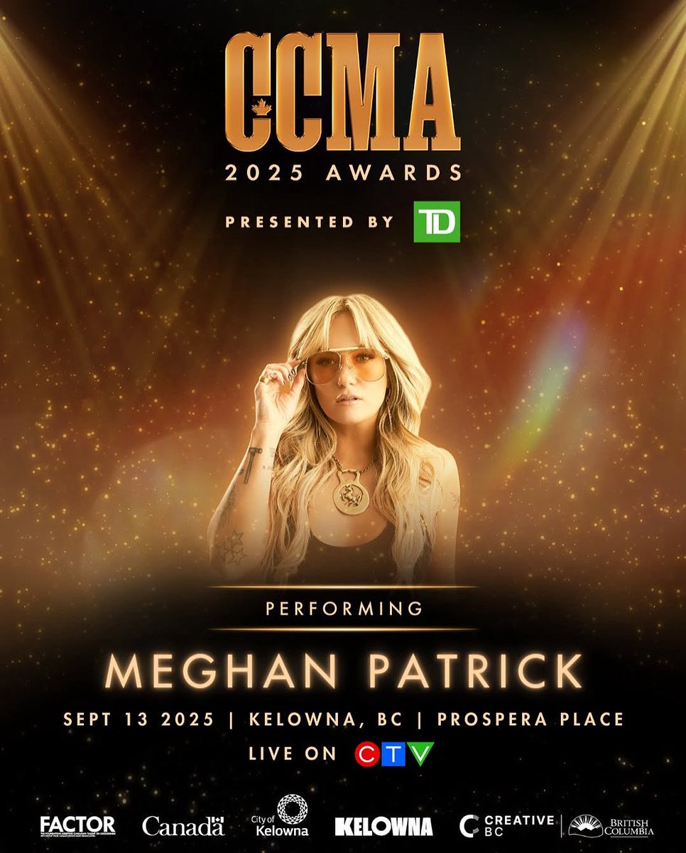 .<a href="/MegPatrickMusic/">Meghan Patrick</a> will be performing on Canada’s biggest night in country music, the <a href="/CCMAofficial/">CCMA</a> Awards presented by TD Canada! Watch it live on .<a href="/CTV/">CTV</a> on September 13th 💛 #CCMAs #MeghanPatrick #CanadaCountry #CountryMusic