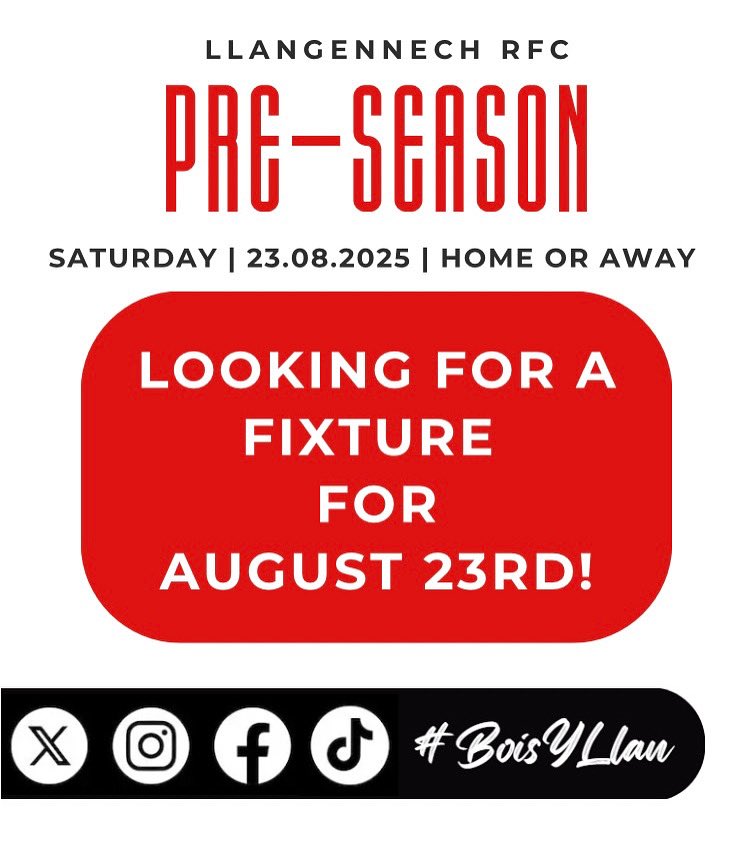 Llangennech RFC (@rfcllangennech) on Twitter photo Still looking for a fixture for this Saturday π
<a href="/AllWalesSport/">All Wales Sport</a> <a href="/WRU_Community/">WRU Community - Wrth galon y genedl</a>
β«οΈπ΄βͺοΈ Still looking for a fixture for this Saturday π
<a href="/AllWalesSport/">All Wales Sport</a> <a href="/WRU_Community/">WRU Community - Wrth galon y genedl</a>
β«οΈπ΄βͺοΈ