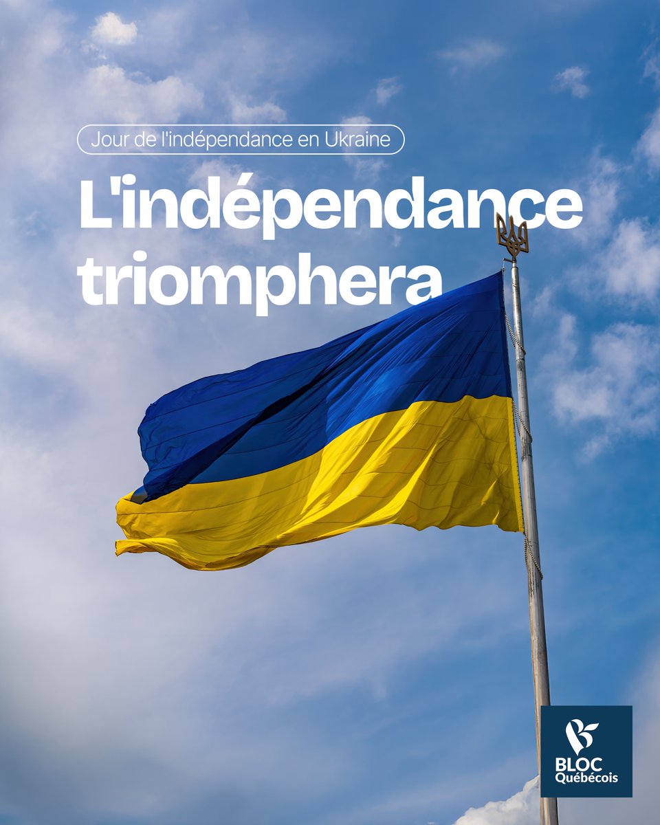 En ce Jour de l'indépendance de l'Ukraine, rappelons que le droit des peuples à disposer d'eux-mêmes est non négociable.

L'indépendance triomphera, envers et contre tout. 🇺🇦