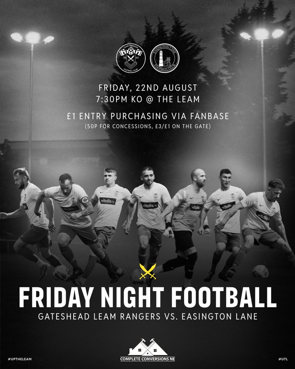 Gateshead Leam Rangers (@leamrangers) on Twitter photo ππ₯ππππ¬ π‘ππππ§ ππ’π’π§ππππ
The first ever Friday night game under the lights at the Leam! β¨
π Leam v Easington Lane
β° 7:30PM
ποΈ Β£1 tickets on Fanbase (buff.ly/rvFr51E)
Letβs pack the place & smash our biggest crowd of the season!
#UpTheLeam #UTL π° ππ₯ππππ¬ π‘ππππ§ ππ’π’π§ππππ
The first ever Friday night game under the lights at the Leam! β¨
π Leam v Easington Lane
β° 7:30PM
ποΈ Β£1 tickets on Fanbase (buff.ly/rvFr51E)
Letβs pack the place & smash our biggest crowd of the season!
#UpTheLeam #UTL π°