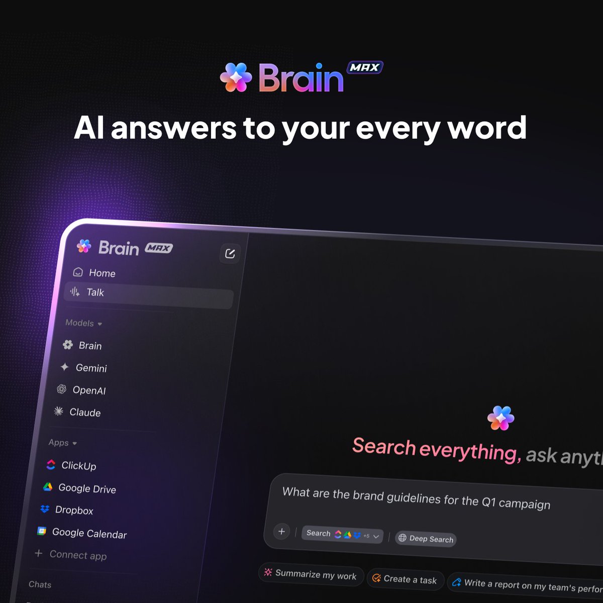 ANLVCABJ12's tweet image. Client pinged me for project details mid-call. Normally, that’s a 20-minute scramble through old tasks and docs.

This time, I just asked ClickUp Brain Max’s Answers agent—had the info in 5 seconds. 🚀

Focus on what matters. Let AI handle the rest.
#ClickUpAI #BrainMax