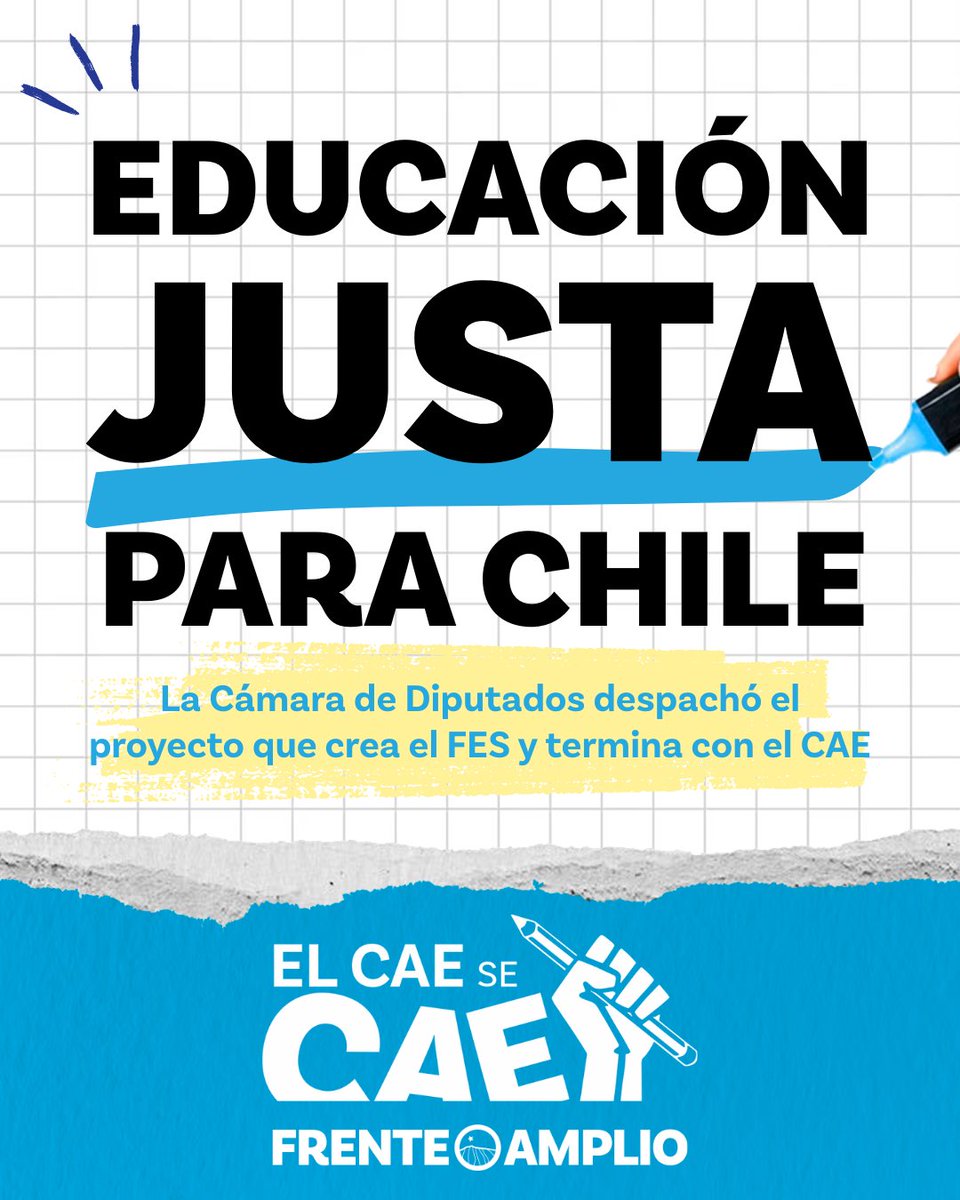 Frente Amplio Chile (@elfrente_amplio) on Twitter photo Cámara de Diputadas y Diputados despacha al Senado el proyecto que pone FIN AL CAE 🙌🏼✨✏️
Seguimos avanzando por una educación más justa, donde nadie queda fuera y, lo mejor, sin intereses ni comisiones.
#ElCAESeCae Cámara de Diputadas y Diputados despacha al Senado el proyecto que pone FIN AL CAE 🙌🏼✨✏️
Seguimos avanzando por una educación más justa, donde nadie queda fuera y, lo mejor, sin intereses ni comisiones.
#ElCAESeCae