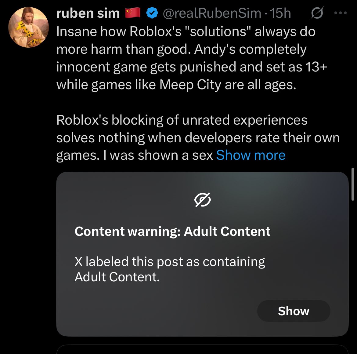 ItsNoxxAnime's tweet image. Nahhh @Roblox if X can mark it as unsafe why the fuck can’t you!!😂
#RobloxModerationDoesntExist #Roblox #RobloxSafety