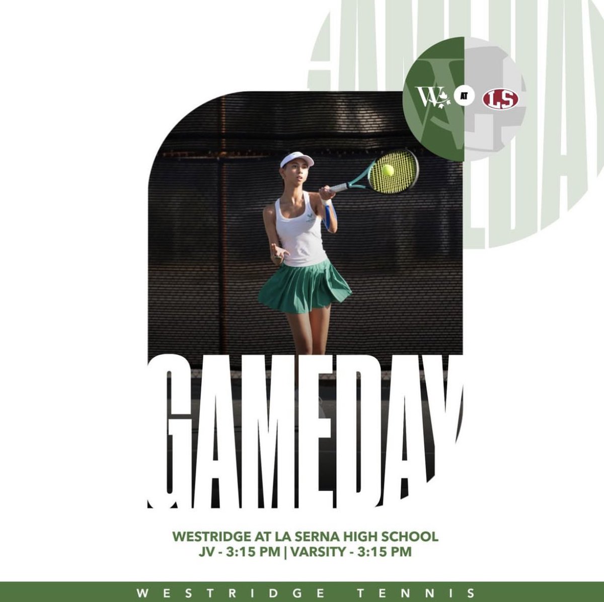 GAMEDAY 🎾

Varsity and JV Tennis begin their season today at La Serna High School. Both levels set to play at 3:15 PM.
Go Tigers!

#WeAreWestridge | #GoTigers