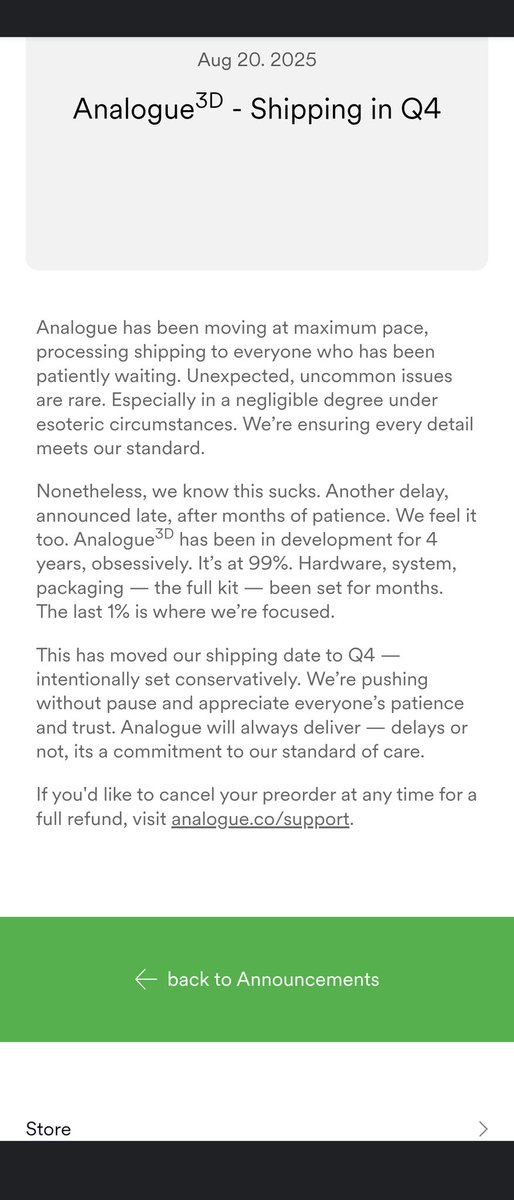 #analogue delayed again.
