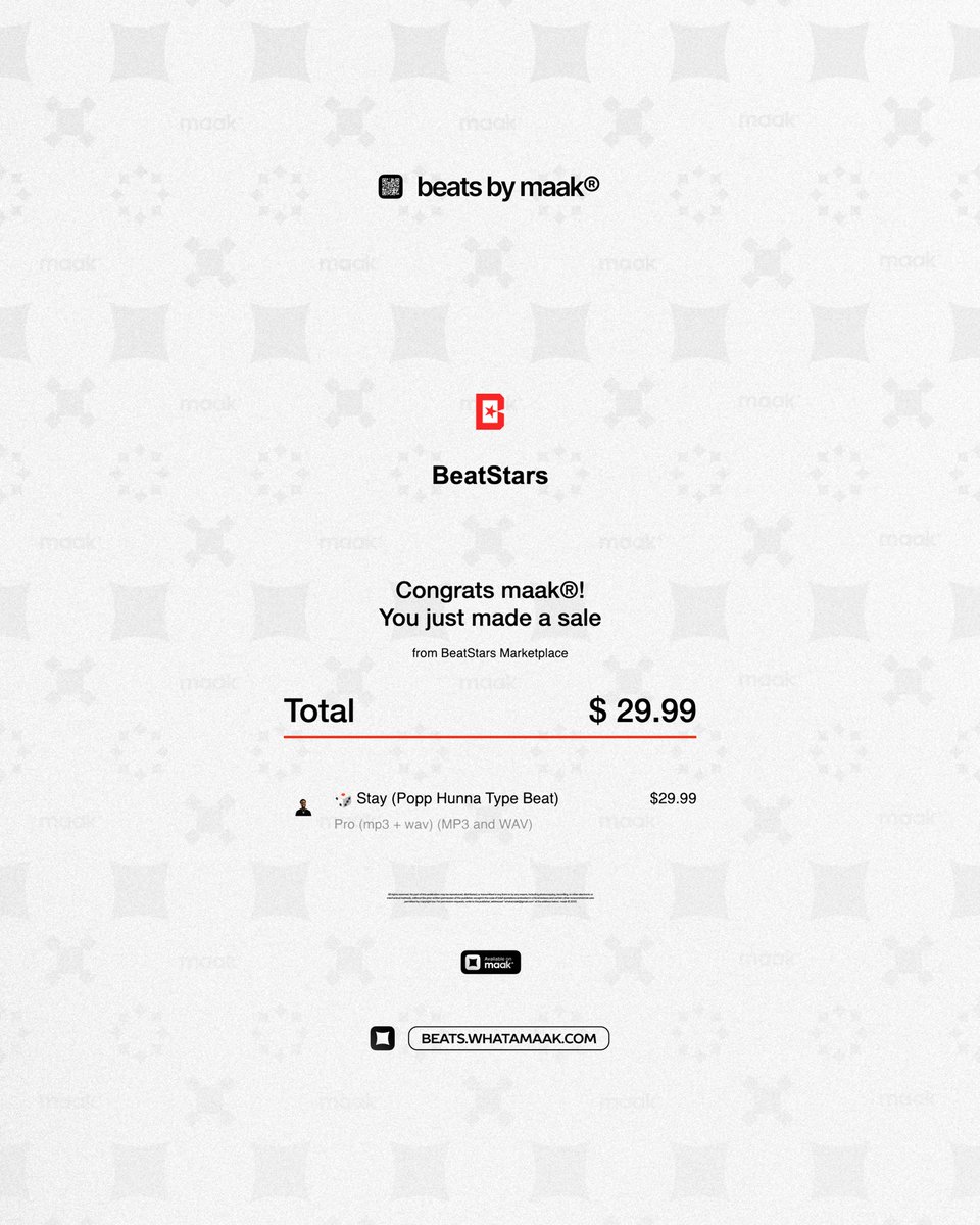whatamaak's tweet photo. ╳ the best inbox notifications always come from BeatStars! 💀 Big day, pay day! 💸 @beatstars, thanks! 🥰

💳 to buy a beat, visit ➔ https://t.co/VOMQoIZGR9

#maak #typebeat #beats
#rappers #beatsforrappers
#beatsforrap #beatsforsale
#artist #producer #beatmaker https://t.co/YQd2ipVjgb