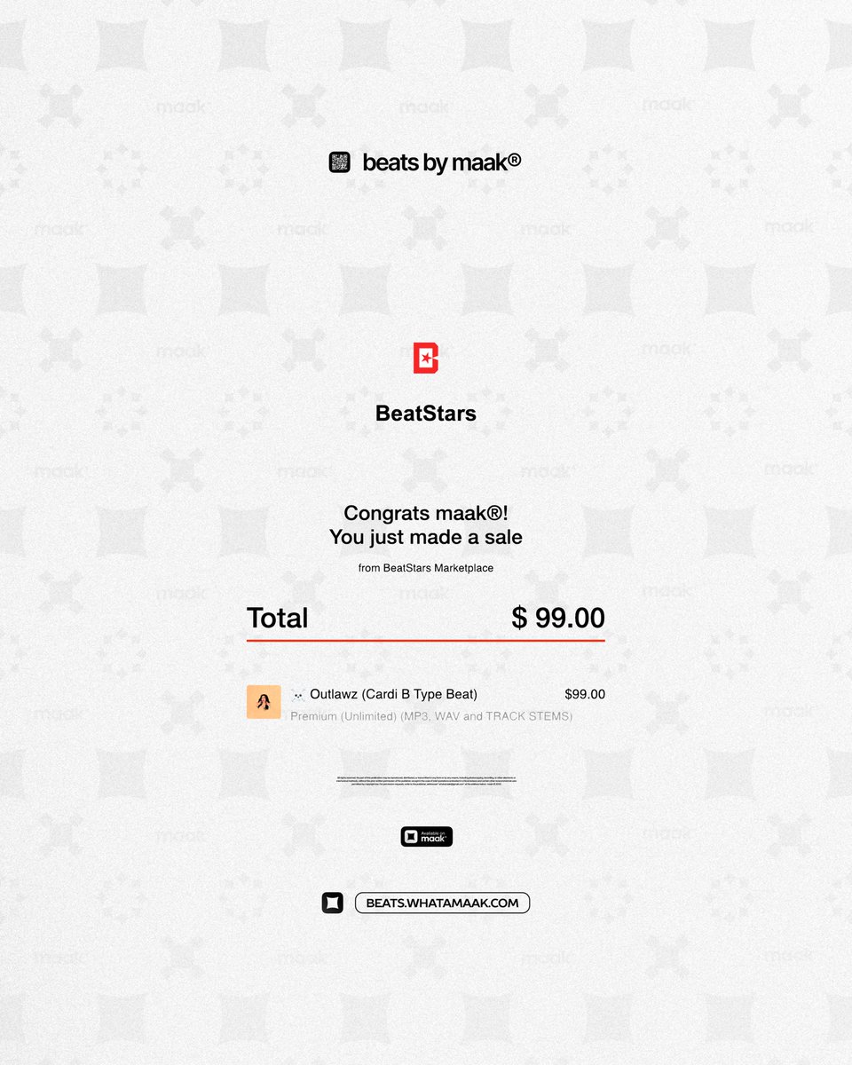whatamaak's tweet photo. ╳ the best inbox notifications always come from BeatStars! 💀 Big day, pay day! 💸 @beatstars, thanks! 🥰

💳 to buy a beat, visit ➔ https://t.co/VOMQoIZGR9

#maak #typebeat #beats
#rappers #beatsforrappers
#beatsforrap #beatsforsale
#artist #producer #beatmaker https://t.co/YQd2ipVjgb