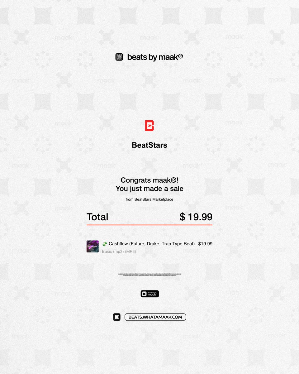 whatamaak's tweet photo. ╳ the best inbox notifications always come from BeatStars! 💀 Big day, pay day! 💸 @beatstars, thanks! 🥰

💳 to buy a beat, visit ➔ https://t.co/VOMQoIZGR9

#maak #typebeat #beats
#rappers #beatsforrappers
#beatsforrap #beatsforsale
#artist #producer #beatmaker https://t.co/YQd2ipVjgb