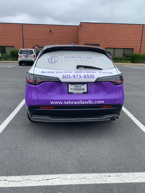 TehraniLawLLC's tweet photo. We did a thing! Check out our new wrap on Virginia Tehrani's vehicle! This attorney doesn't need her face on a bus, but an advertisement on her car won't hurt! lol. Honk if you see her out and about and send her some love! #tehranilawllc #carwrap #advertising #marketing #purple https://t.co/cvGdUsItMl
