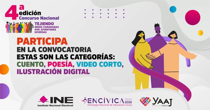 Ya está abierta la 4ª edición del Concurso Nacional “Tejiendo Redes Ciudadanas por Juventudes Diversas”, Jóvenes de 18 a 29 años pueden participar en: ilustración digital, cuento corto, poesía o video corto. Cierre: 15 de octubre de 2025 ¡Regístrate aquí! es.surveymonkey.com/r/B295SVL