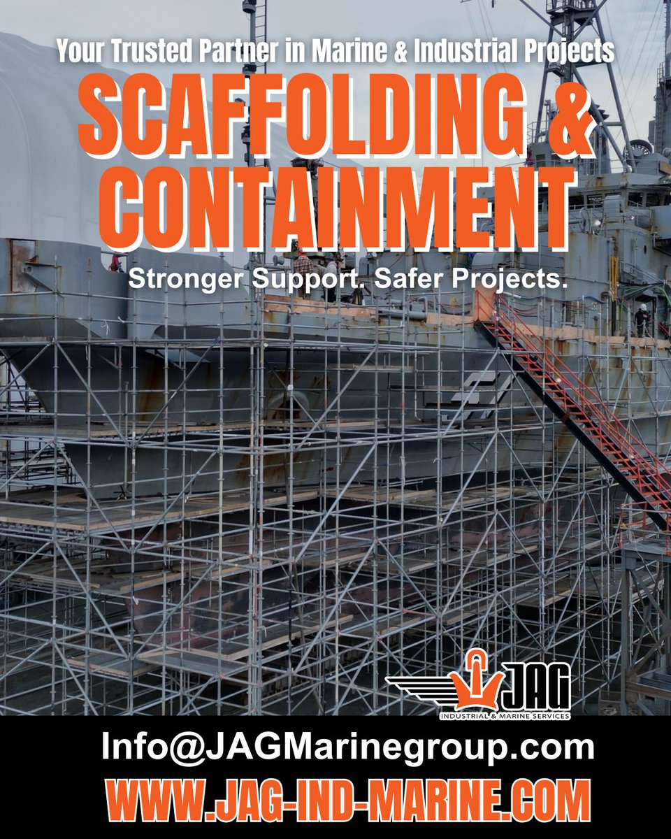 JAGINDMARINE's tweet photo. At JAG Industrial, we provide scaffolding and containment solutions designed for maximum safety and long-term reliability. Whether in marine shipyards or industrial facilities, our structures are built to perform and protect.
#JAGIndustrial #ScaffoldingServices #ContainmentExpert https://t.co/PAJK1t95nr