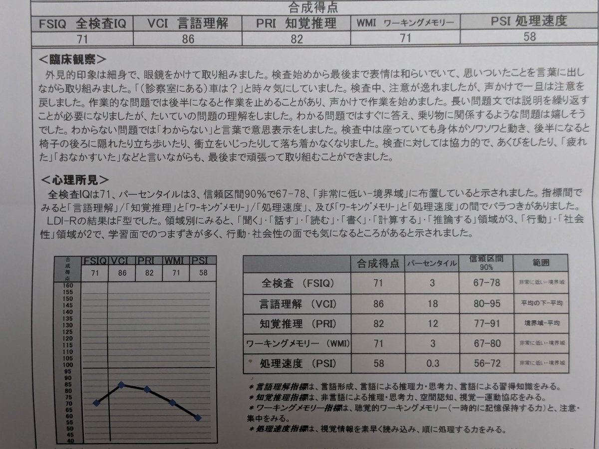 この際ハッキリ言うけど、数字に惑わされないでください。5月に息子が受けたWISCの結果。たしかにこんな数字を目にしたら、胸がざわつきます。だけどその日のコンディションで結果は変わる。これはあくまで「ヒント」であって「子どものすべて」ではありません。むしろ本当に重視してほしいのは↓