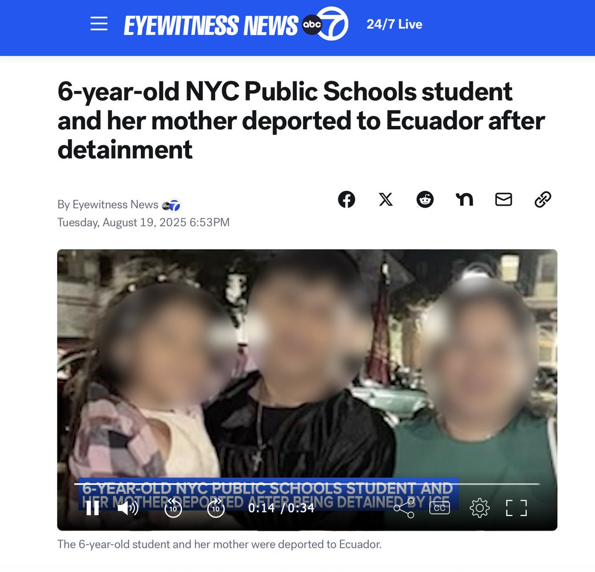 🚨 Outrageous: ICE has arrested the first under-18 in NYC under Trump-era raids. A 6-year-old public school student &amp; her mother deported just weeks before school starts. 
This is Family Separation 2.0—a shameful stain on our nation. We must end policies that tear families apart.