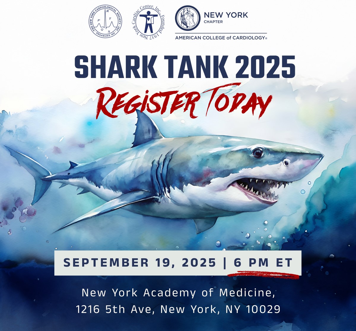 🔆 Innovation meets discovery in #cardiology! On September 19, the NYACC Shark Tank Challenge &amp; Young Investigators Competition return, and this year we are taking over the New York Academy of Medicine, NYC.
Hear bold ideas, see the latest research, and connect with leaders