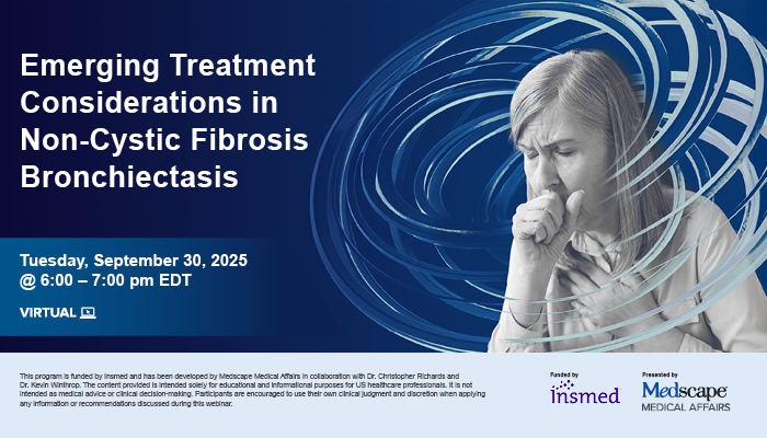 MedscapeMedAff's tweet photo. 📌 NCFBE: a chronic, progressive respiratory disease that is  often underrecognized.
 📈 Improve disease recognition, pathogenesis insights, and future therapy knowledge in this  live webinar .
 👉 Register: https://t.co/cgIfrsyFqC https://t.co/IaWRobcpVC