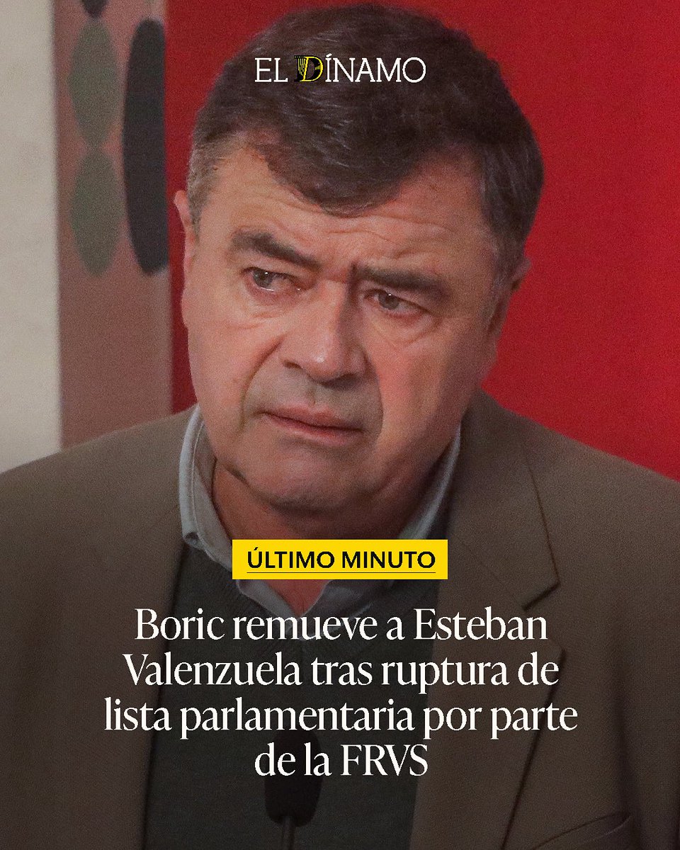 el_dinamo's tweet photo. 🔴AHORA| La decisión de la Federación Regionalista Verde Social (FRVS) de romper la lista única parlamentaria del oficialismo causó un fuerte malestar en La Moneda, lo que llevó al presidente Boric a tomar una drástica medida: destituir a Esteban Valenzuela. https://t.co/XBGI8raBuI